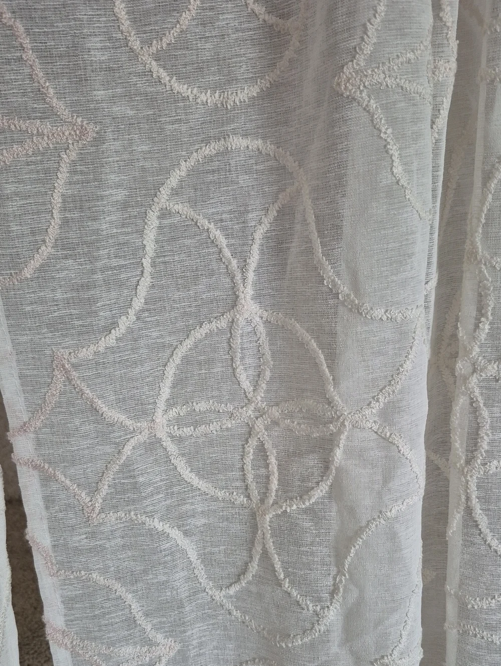 Two Vintage White Semi Sheer Curtain Panel Chenille Accent Pattern 36x63 (72x63)